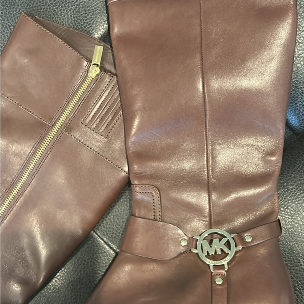 Michael Kors Chestnut Leather Heeled Boots - Picture 2 of 3